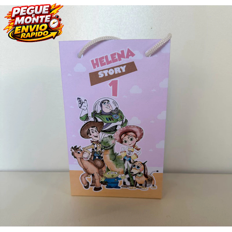 Sacolinha Personalizada Toy Story Rosa Menina Pegue e Monte | Personalizados lembrancinha Caixinha Festa