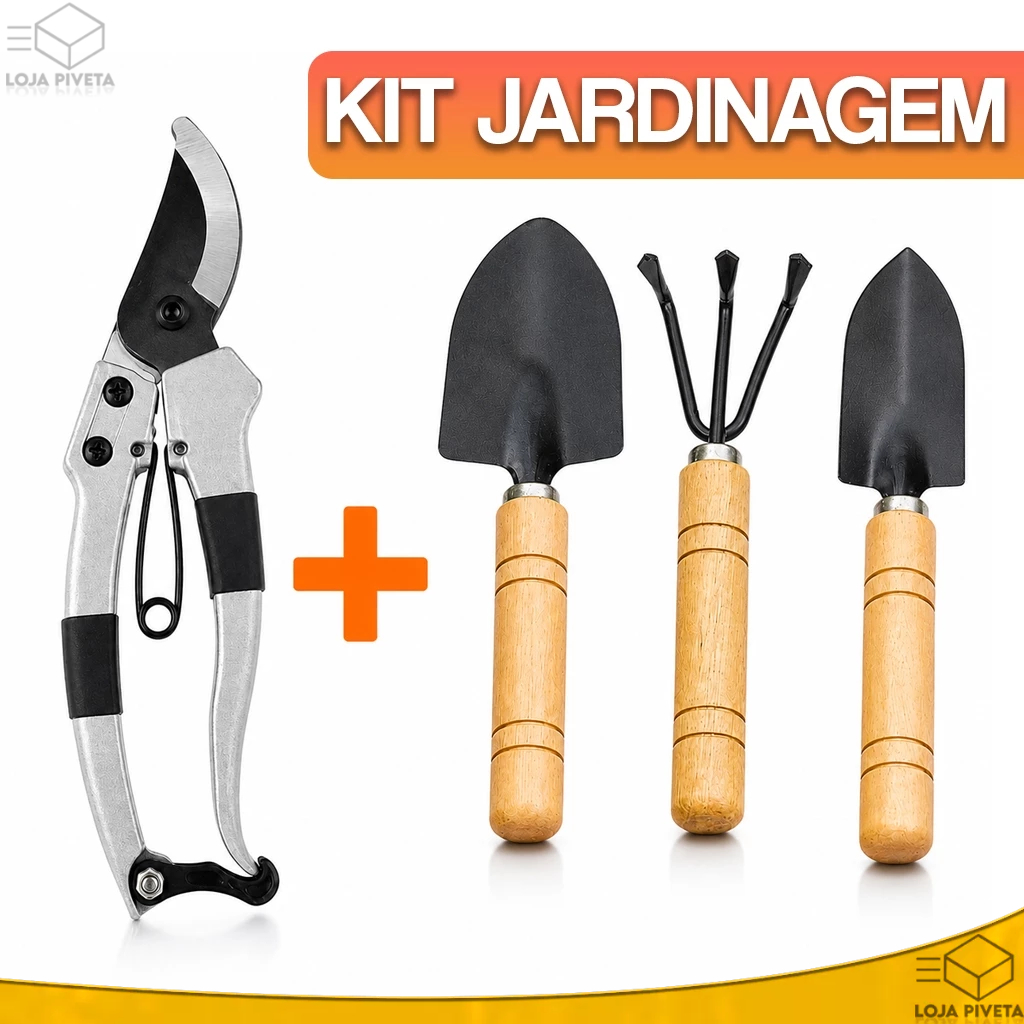 Kit Ferramentas Jardinagem 4 Peças Tesoura de Poda Pazinha Jardim Horta Plantas Flor Adubo Areia