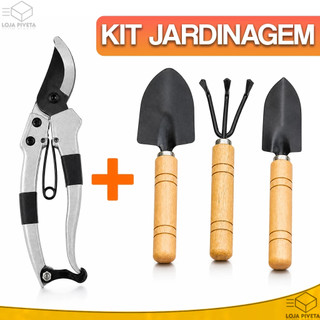 Kit Ferramentas Jardinagem 4 Peças Tesoura de Poda Pazinha Jardim Horta Plantas Flor Adubo Areia