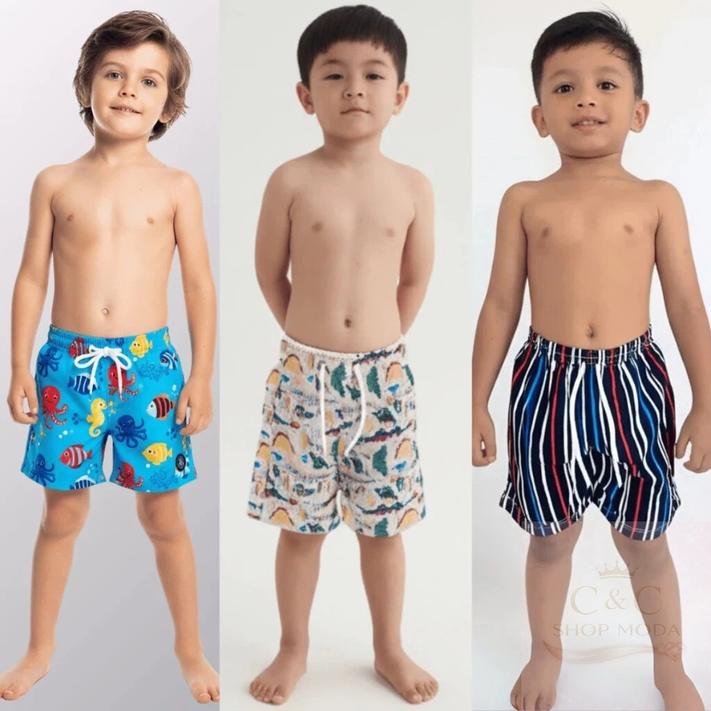 Kit 5 Bermuda Infantil Menino Short Moda Praia Juvenil Tactel Masculina, C&C Shop Moda