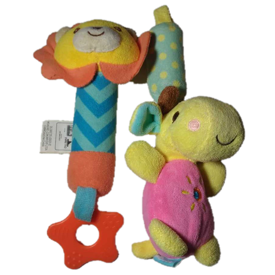 Kit 2 chocalho mordedor pelúcia buzina baby bebê leão e gifara buba