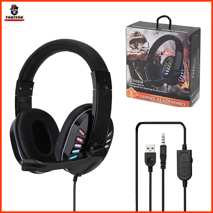 Headset Gamer RGB F-8026 USB P2 com Microfone Som Estéreo LED para PC Notebook Streaming Jogos