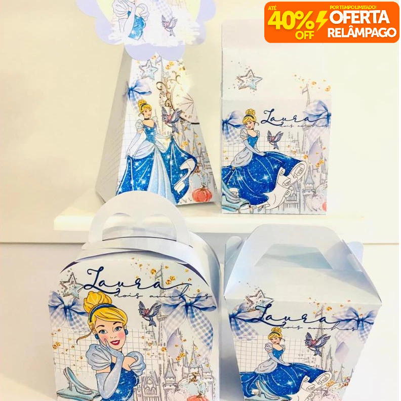 Kit Caixinhas Personalizadas CINDERELA MENINA para Decoração de Festa e Aniversário