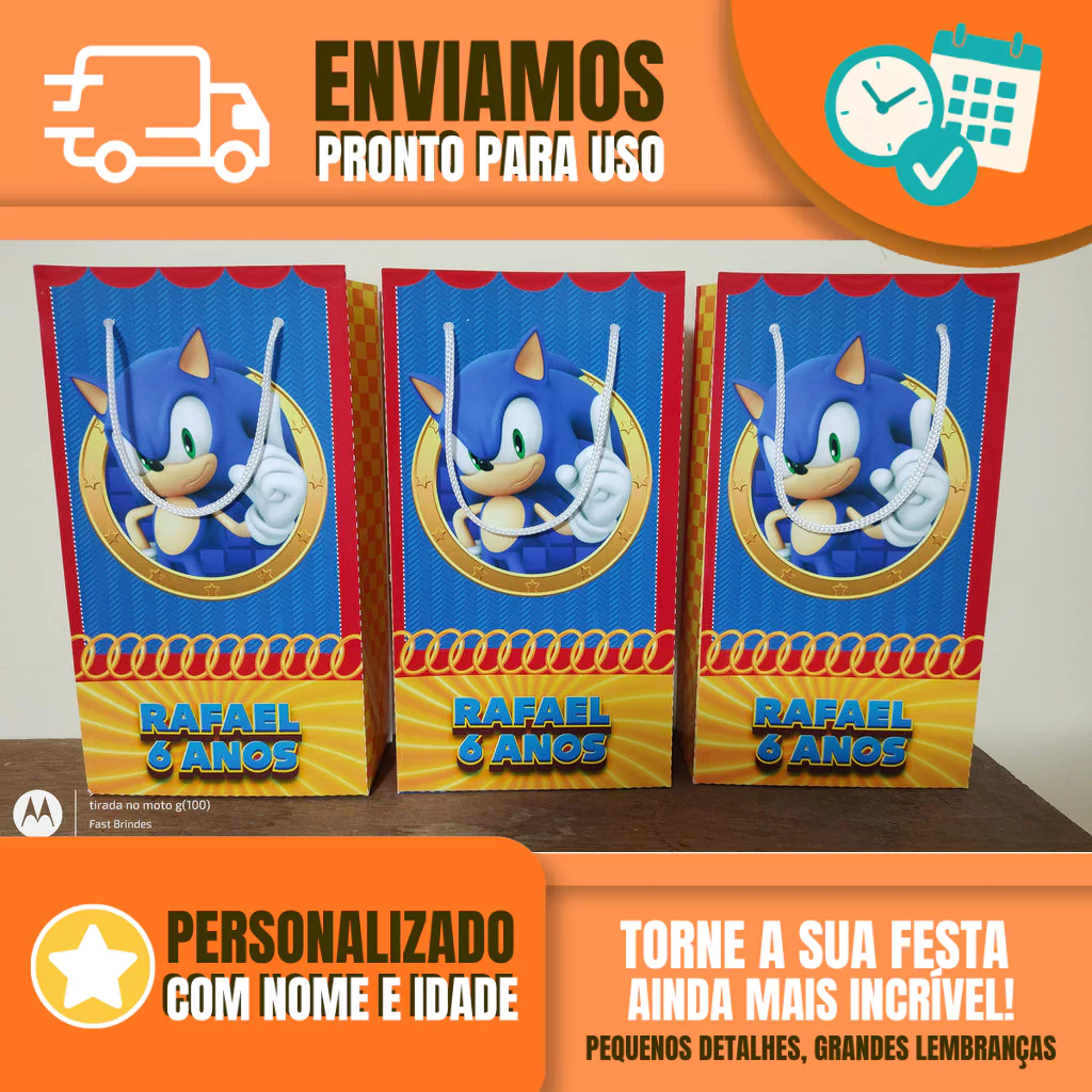 Sacolinha Personalizada para Festa Infantil - Lembrancinha -  Sacolinha Surpresa - Sonic