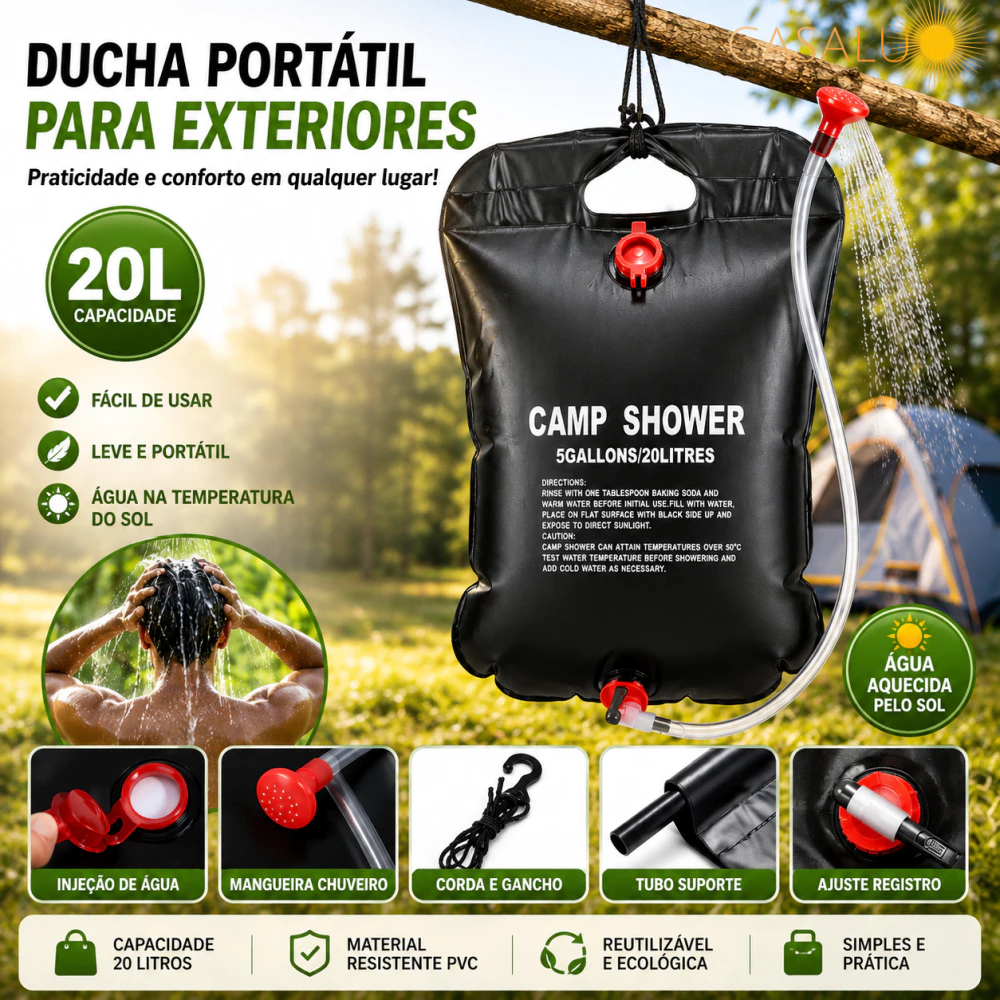Saco De Chuveiro Banho Ducha Chuveiro Solar Portátil Para Camping Capacidade 20L Com Troneira