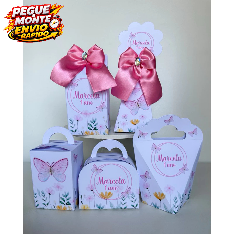 Kit Personalizados JARDIM DAS BORBOLETAS Pegue e Monte Borboleta Rosa Caixinha Lembrancinhas(Informe Nome e Idade Chat)