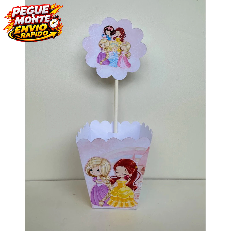 Centro de mesa Princesas Cute Aquarela Cachepo Personalizado Enfeite de mesa festa infantil Caixinha Lembrancinha