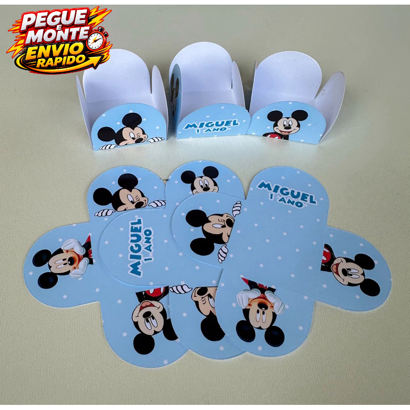 Forminha de Doces Mickey Azul ou vermelho Personalizada Com Nome e Idade /Lembrancinha de Festa /Aniversário/