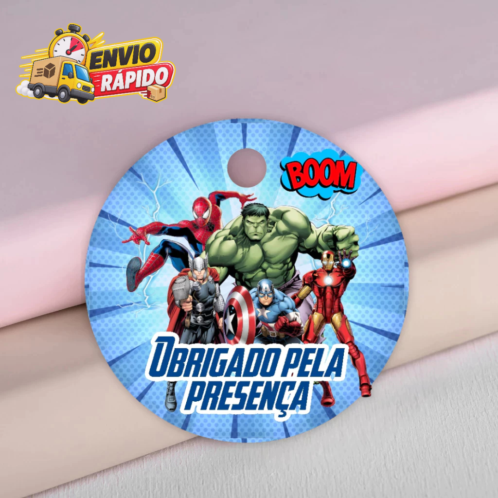 Tag de Agradecimento Vingadores-Herois Tags-Lembrancinhas-Aniversário