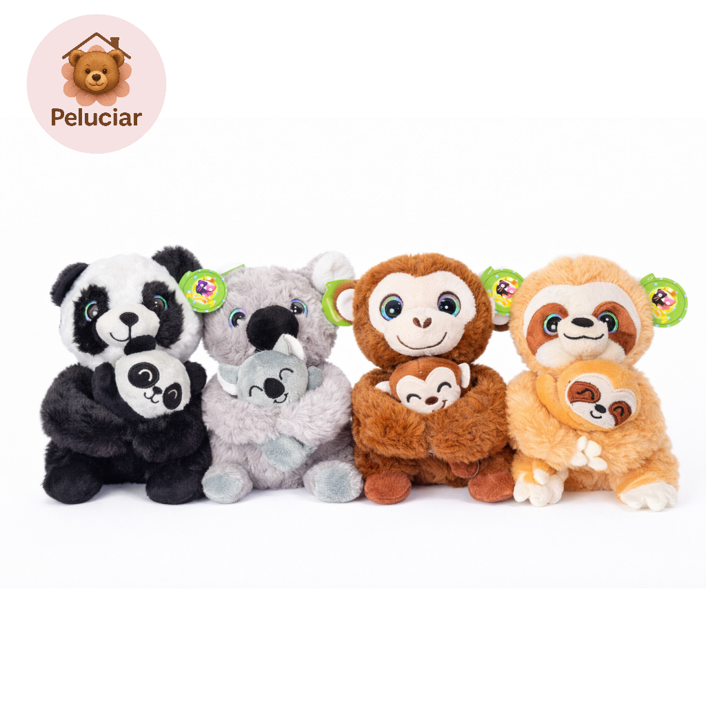 Bichinho de Pelucia Mamae e Filhote 20cm Brinquedo Decoraçao Infantil Quarto Bebe Zoológico Animal