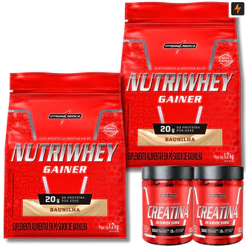 Kit 2x Nutri Whey Gainer Protein Refil 1,2kg + 2x Creatina Pura Hardcore 60 Cápsulas Integralmedica