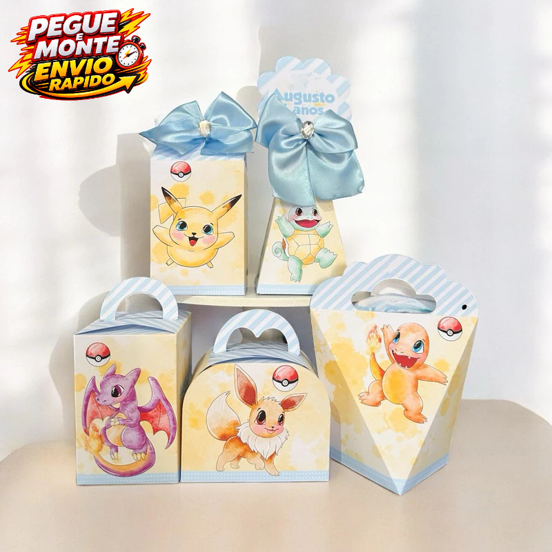 Personalizados Pokemon aquarela Pegue e Monte Lembrancinha Caixinha Kit Festa (Informe nome e idade no chat)