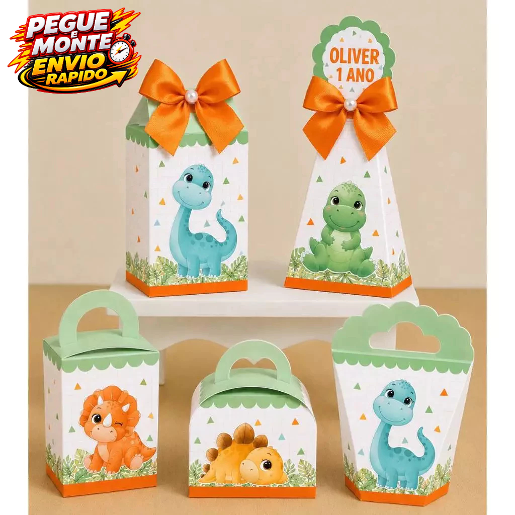 Kit Personalizados Dinossauro Baby Pegue e Monte Aniversário Lembrancinha Caixinhas (Envie Nome e idade no Chat)