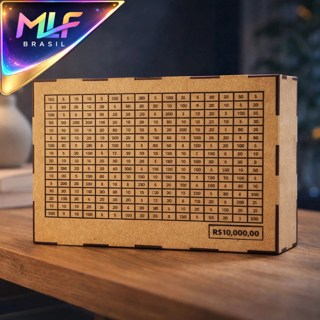 Caixa Cofre Desafio Financeiro MDF 250 Depósitos Meta 5 Mil ou 10 Mil para Organização de Economia