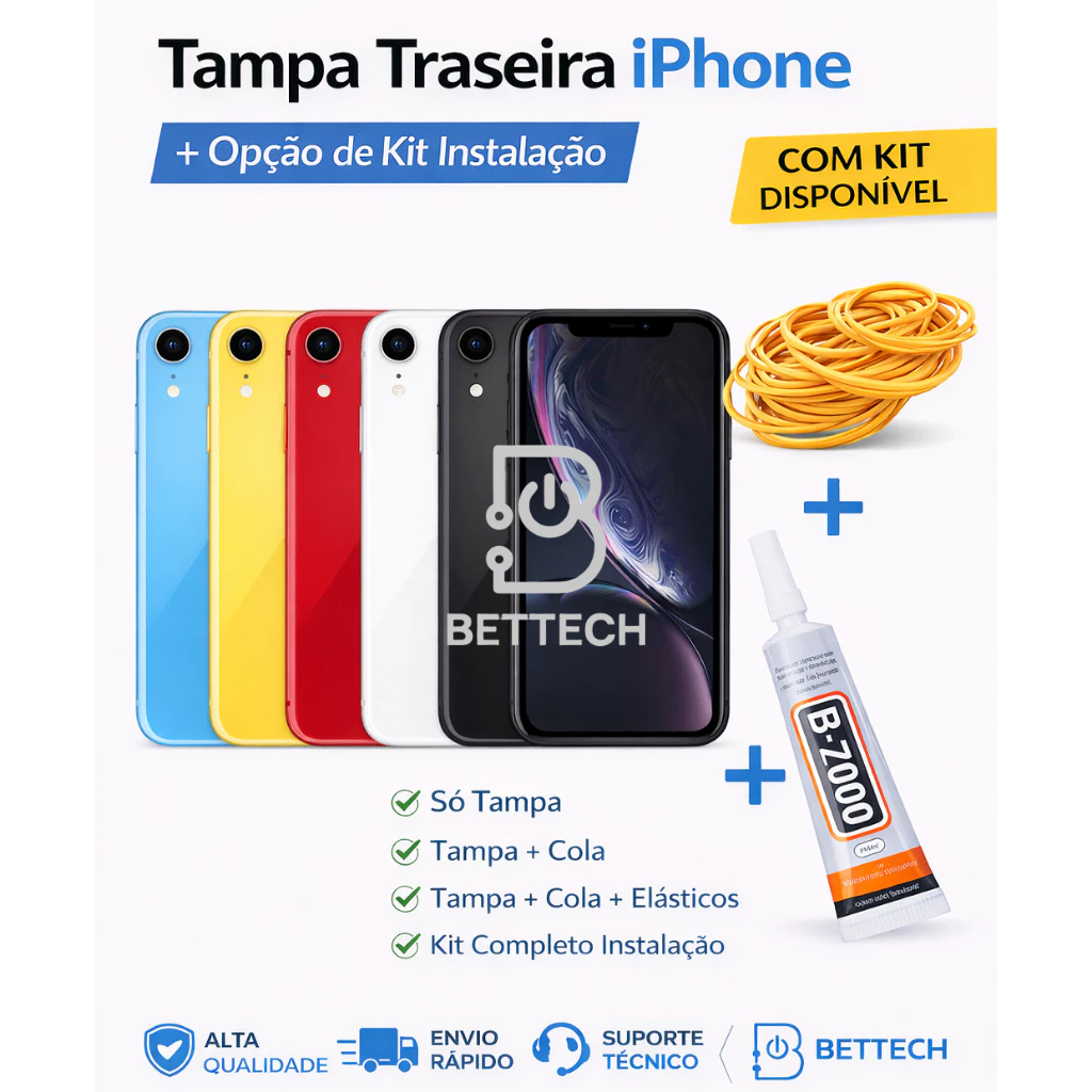 Tampa Traseira iPhone XR  Vidro Traseiro • Alta Qualidade + Cola B7000 Com ou Sem Kit