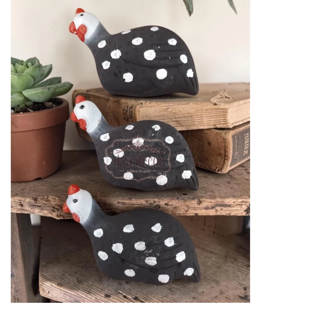 enfeite de parede trio de galinha d"angola 13 cm gesso grafite com branco decoração