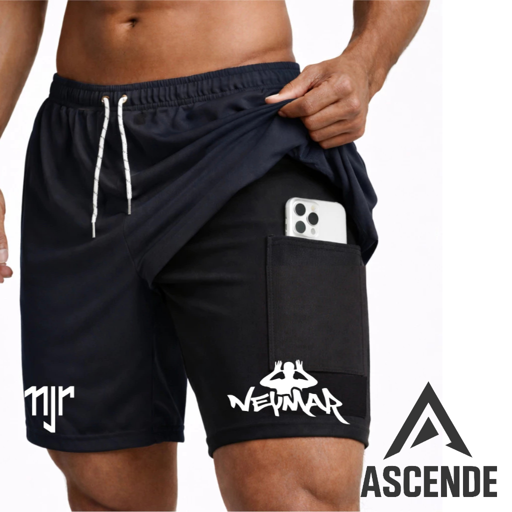 Short Compressão 2 em 1 NJR02 Masculino Futebol Corrida Academia Treino Crossfit Fitness Esportivo Dry Fit Elastano Musc