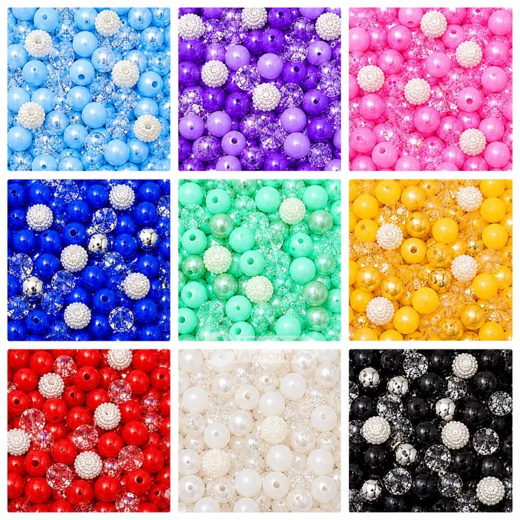 Kit Miçangas Pérolas ABS Craquelada Leitosa Sextavada Cristal Cromada Pulseira Mix Aprox 200 Peças