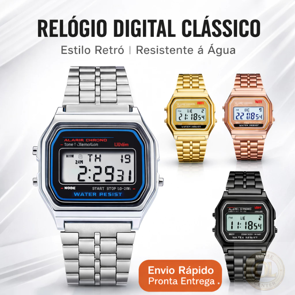 Relógio Feminino Digital Led Vintage Prata Dourado Unissex Retrô Aço Inoxidável Luxo Vintage