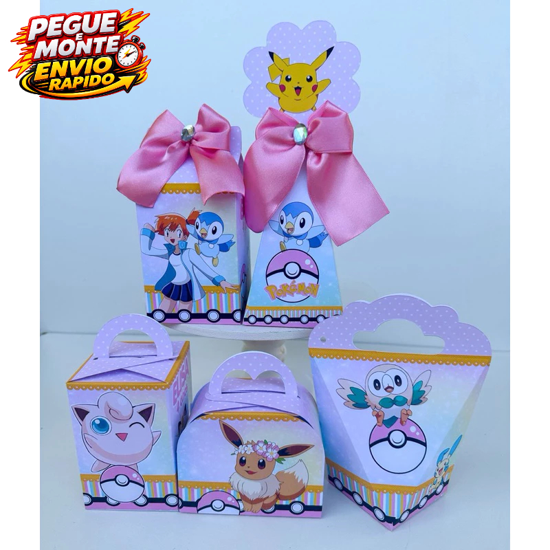 Kit Personalizados Pokémon Misty Menina Rosa Pegue e Monte Lembrancinha Caixinha Kit Festa (Informe Nome e Idade no Chat