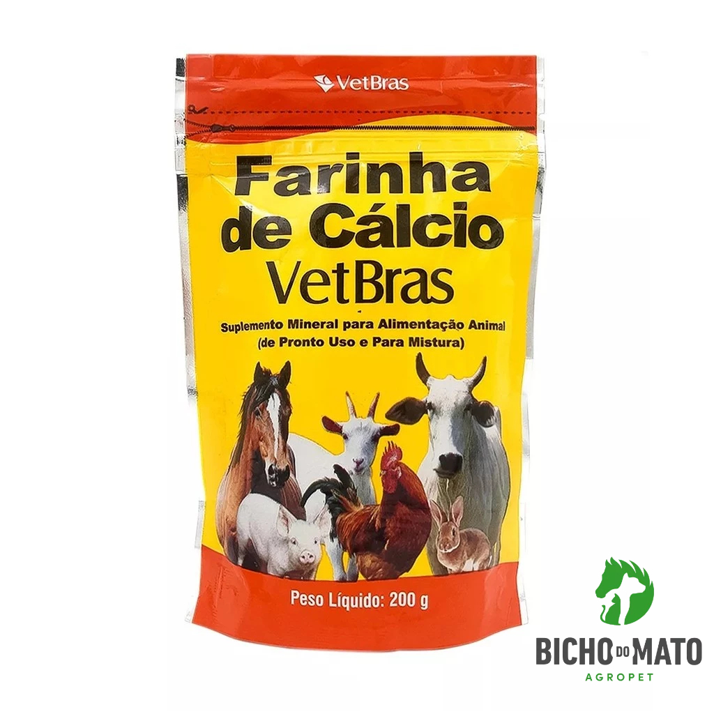 Farinha De Cálcio 200g VetBras Melhor Desempenho De Poedeiras E Frangos Fortalece Ovos
