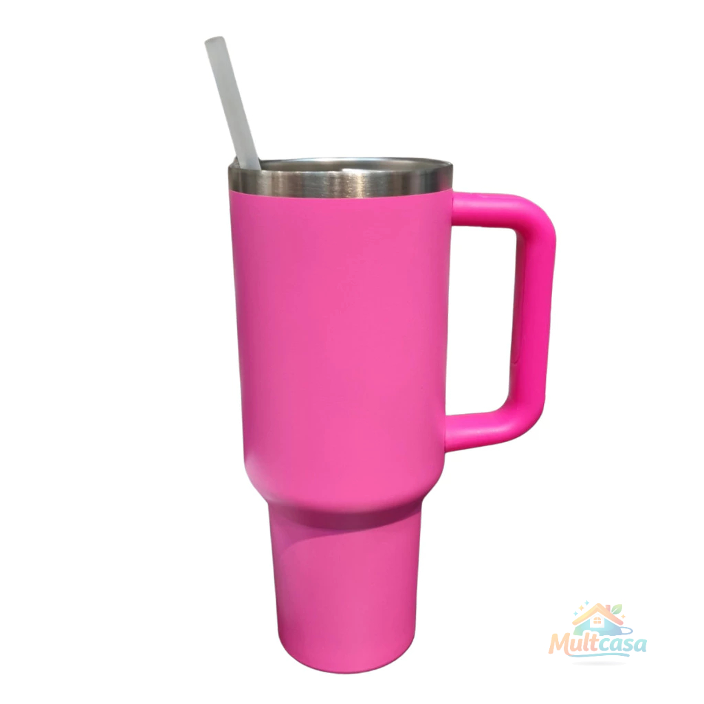Normal - Copo Caneca (1200 ml) Térmica Inox com Alça e Canudo - Pink