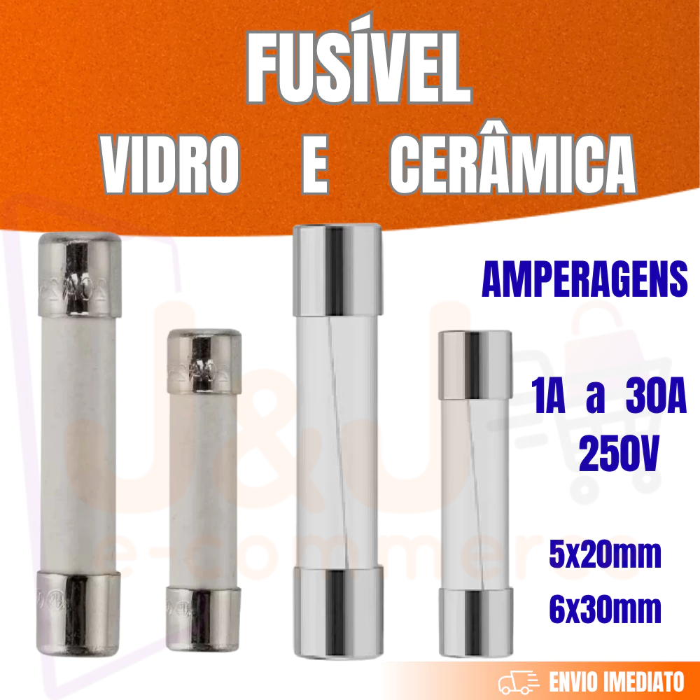 Fusível Vidro Cerâmica 5x20mm 6x30mm Kits 5 Fusível 1a, 2a, 3a, 5a ,6a, 7a, 8a, 10a,12a, 15a, 20a, 30a