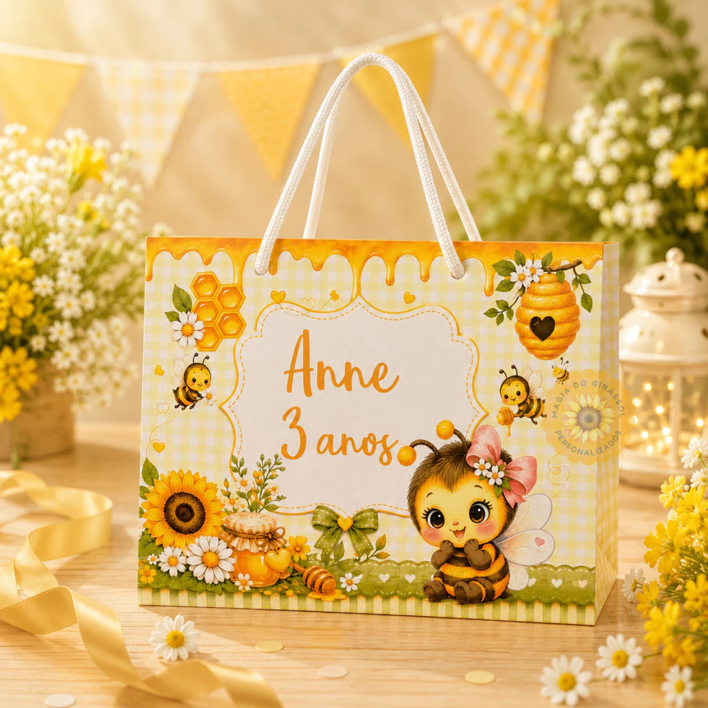 Sacola Personalizada Jardim da Abelhinha | Lembrancinha Festa Infantil Menina | Sacolinha Abelha