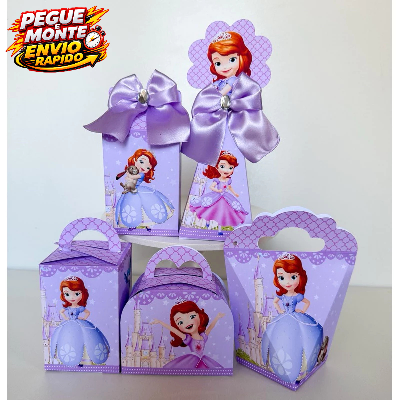 Kit Personalizados Princesa Sofia Pegue e Monte Lembrancinha Caixinha (Informe Nome e Idade no Chat)