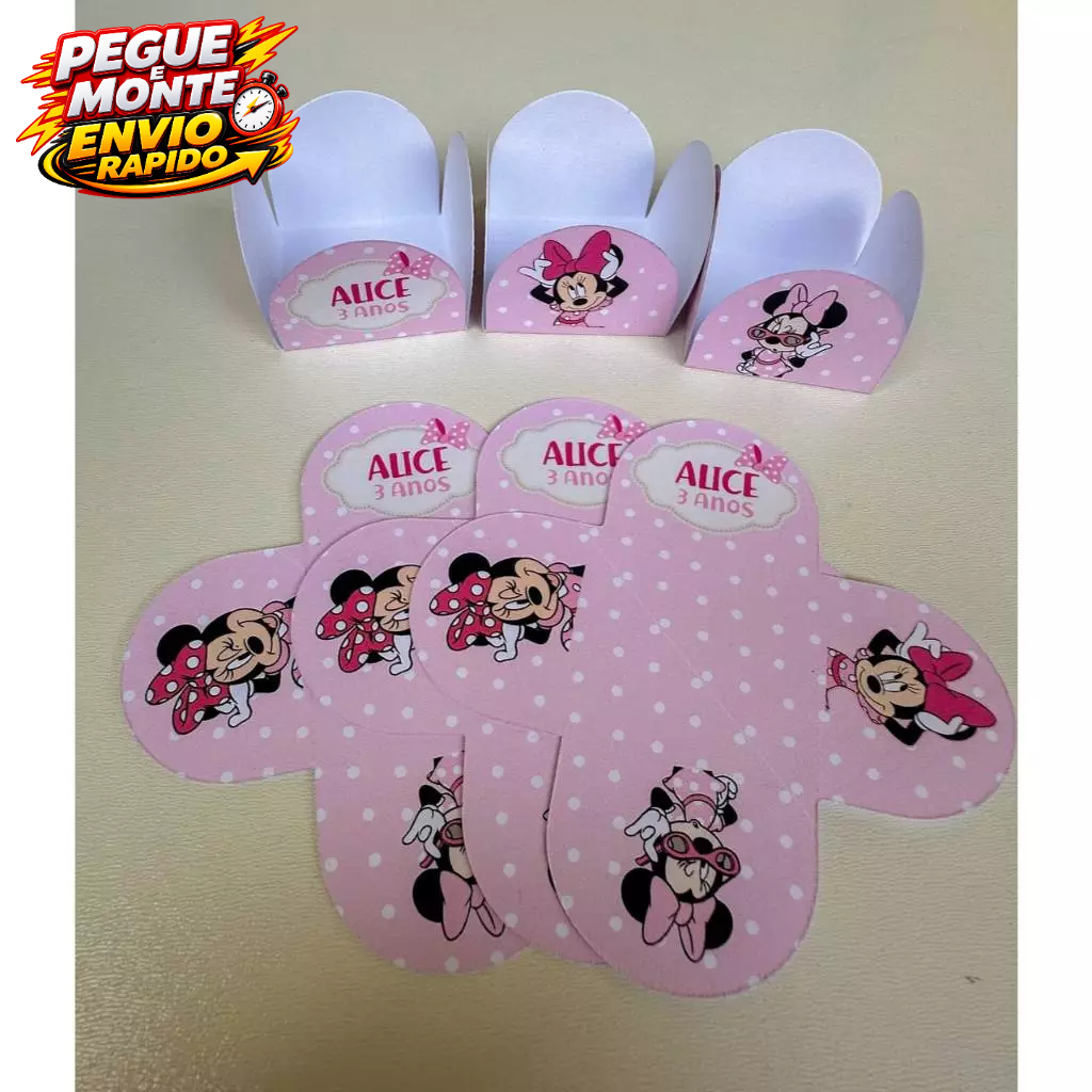 Forminha de Doces Minnie Rosa ou Vermelha Personalizada Com Nome e Idade /Lembrancinha de Festa /Aniversário/
