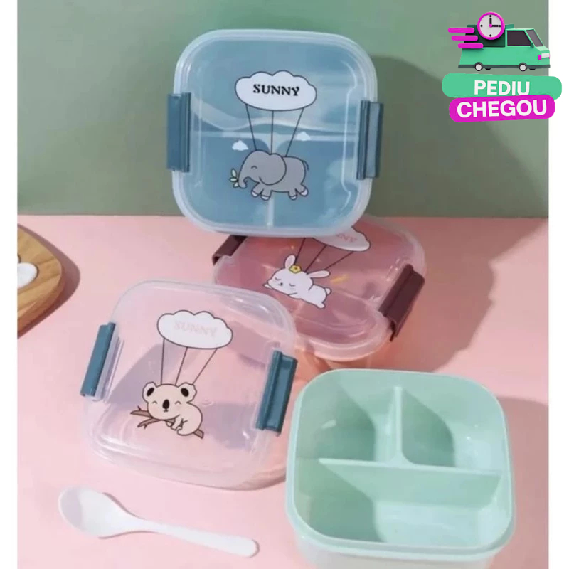 Marmita Infantil Lancheira com Divisória Colher e Travas de segurança 800ml em Oferta na Shopee