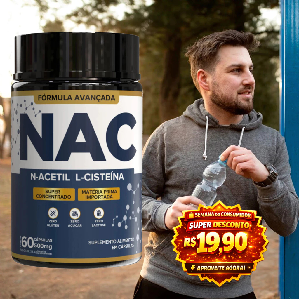 NAC Antioxidante Fígado N-Acetil L-Cisteína 500mg - 60 Cápsulas Original
