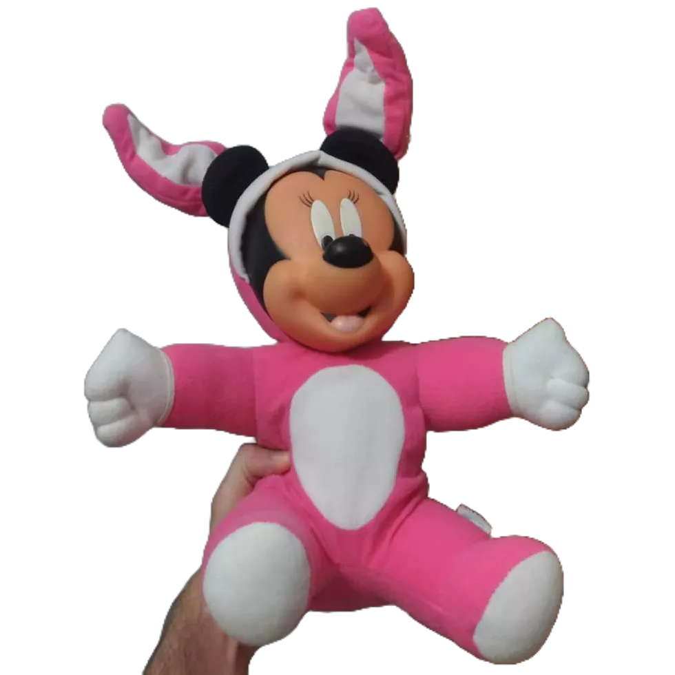 Boneca Minnie Pelúcia Coelha Vestida De Coelhinho Rosa Multibrink Cola Grudada Na Cabeça