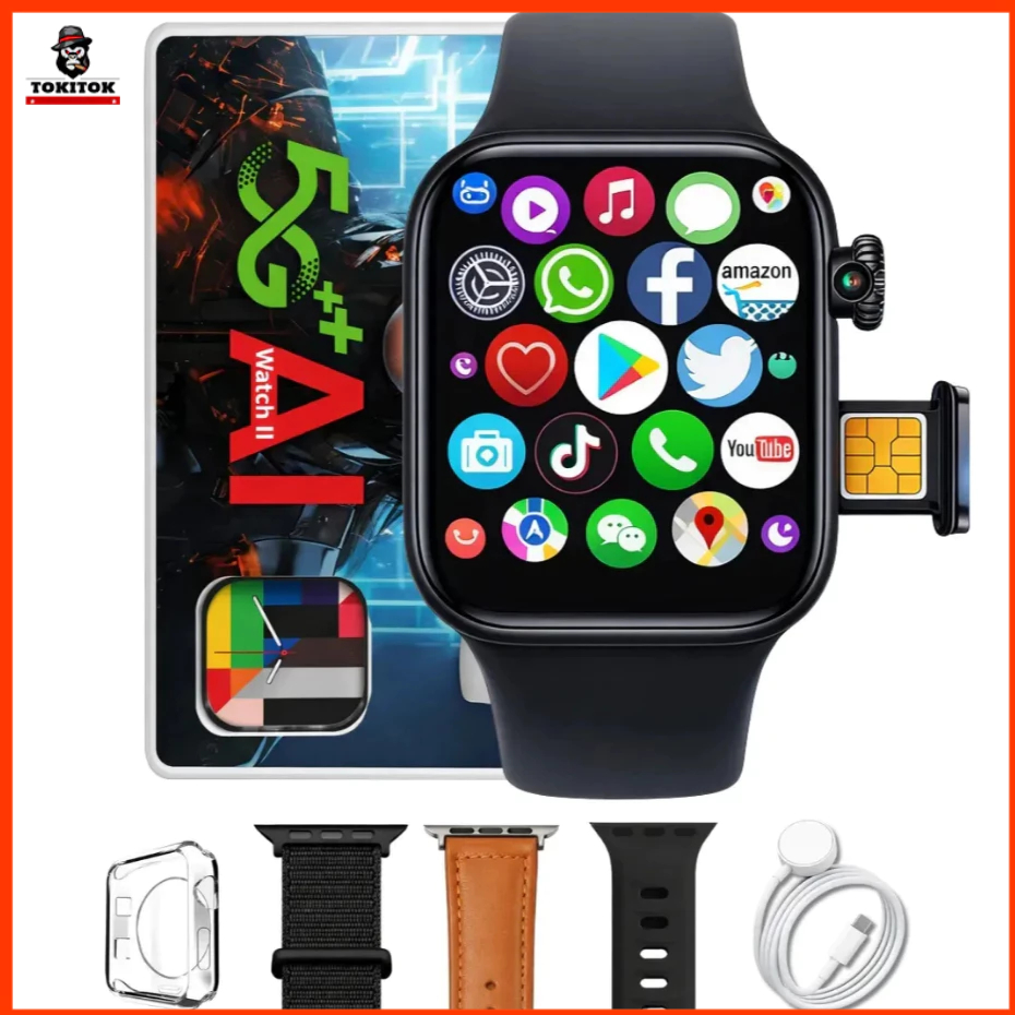 Smartwatch W11Ai 4G/5G Android AMOLED 2GB+16GB GPS WiFi Câmera Relógio Inteligente com Chip,Celular no Pulso