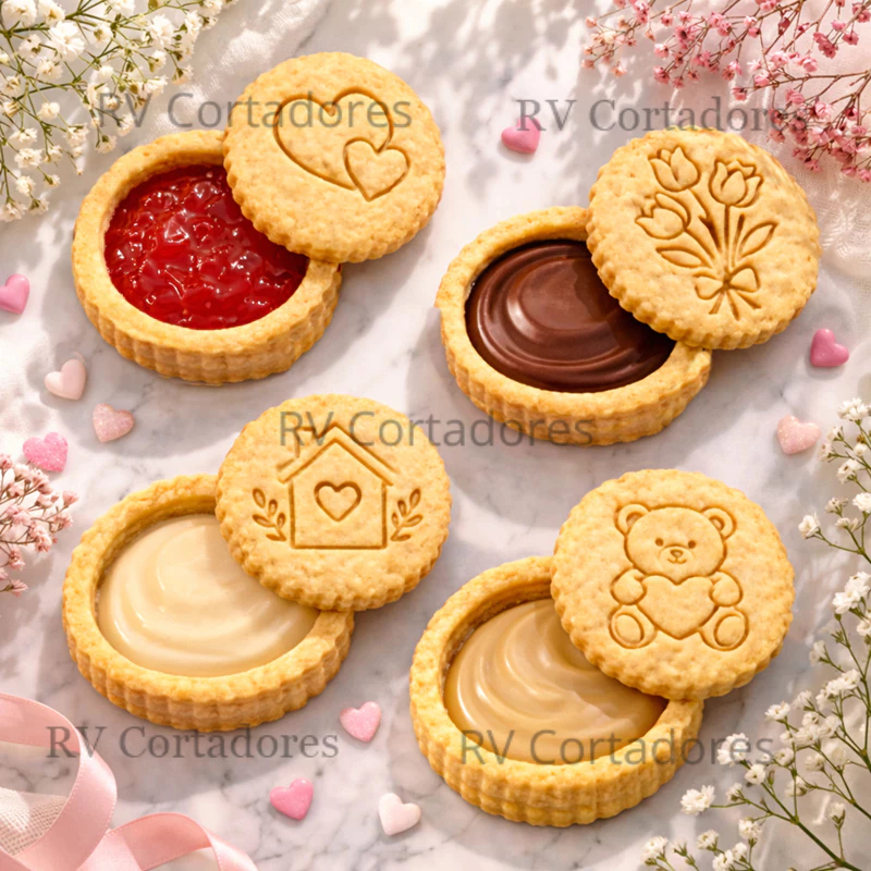 Cortador e Marcador Biscoito Recheado Kit Namorados 5cm Confeitaria Bisconut Geleia Bolacha