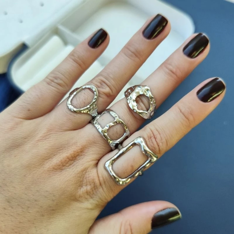Conjunto Anéis Feminino Aço Inoxidável Hipoalergênico Regulável Não escurece