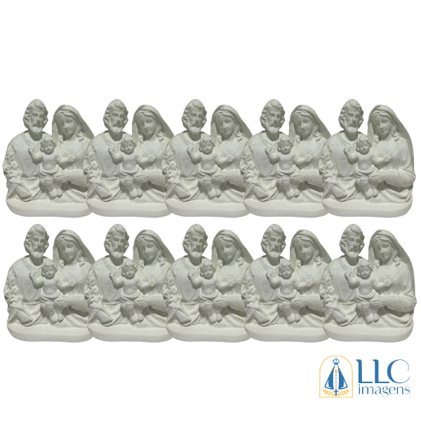 Kit com 10 Sagrada Família S/ Aureola de 14cm em Gesso Cru