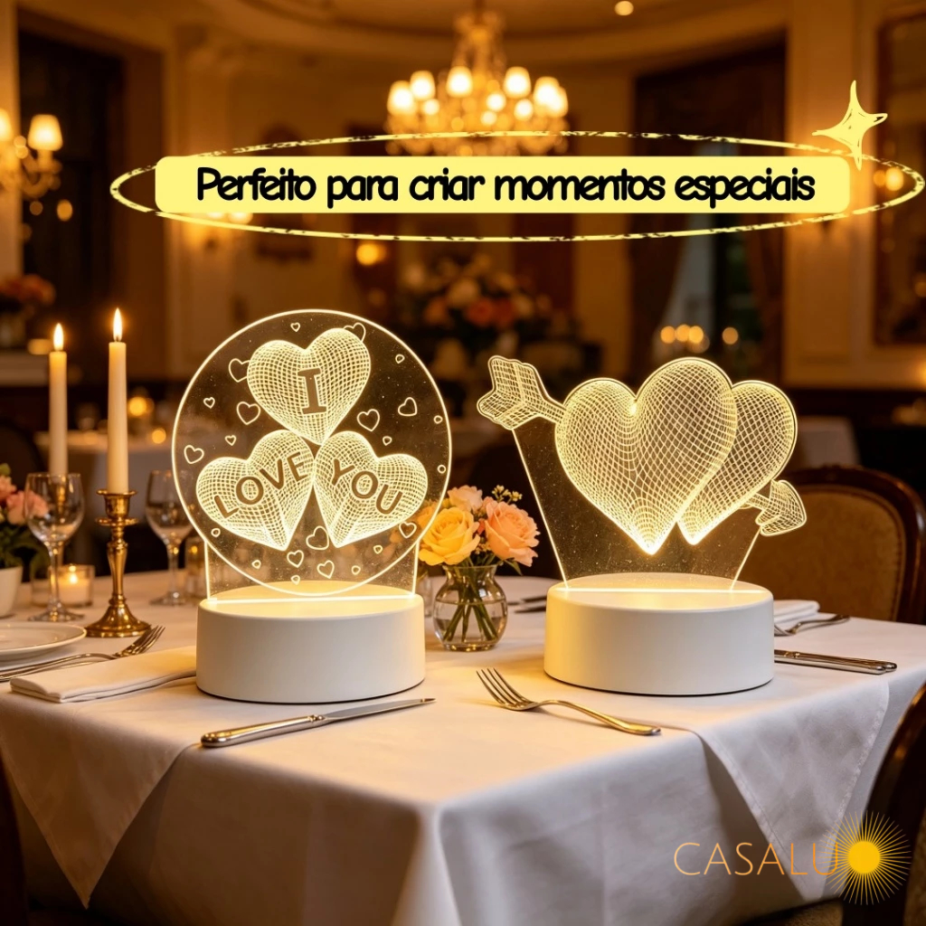 Luminária Abajur 3D Led Acrílico LED De Mesa Criativo Amor Coração Branco Luz Noturno 3D Santinha