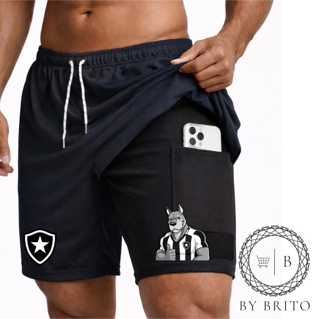 Bermuda Shorts Compressão 2 em 1 BOT4FOGO 01 Masculina Dry Fit + Elastano Leve para Academia Corridas