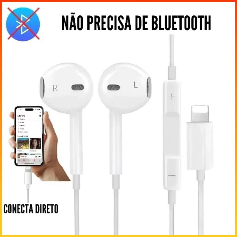 Fone De Ouvido Com Fio  Lightning  Para Ipad Iphone 7 8 X 11 12 13 14 PRO MAX Com Microfone