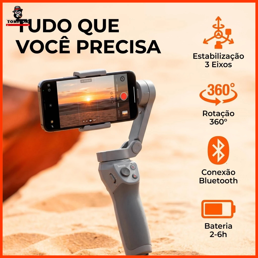 Gimbal Estabilizador 3 Eixos para Celular Bluetooth Anti Tremor Vídeo Profissional Vlog