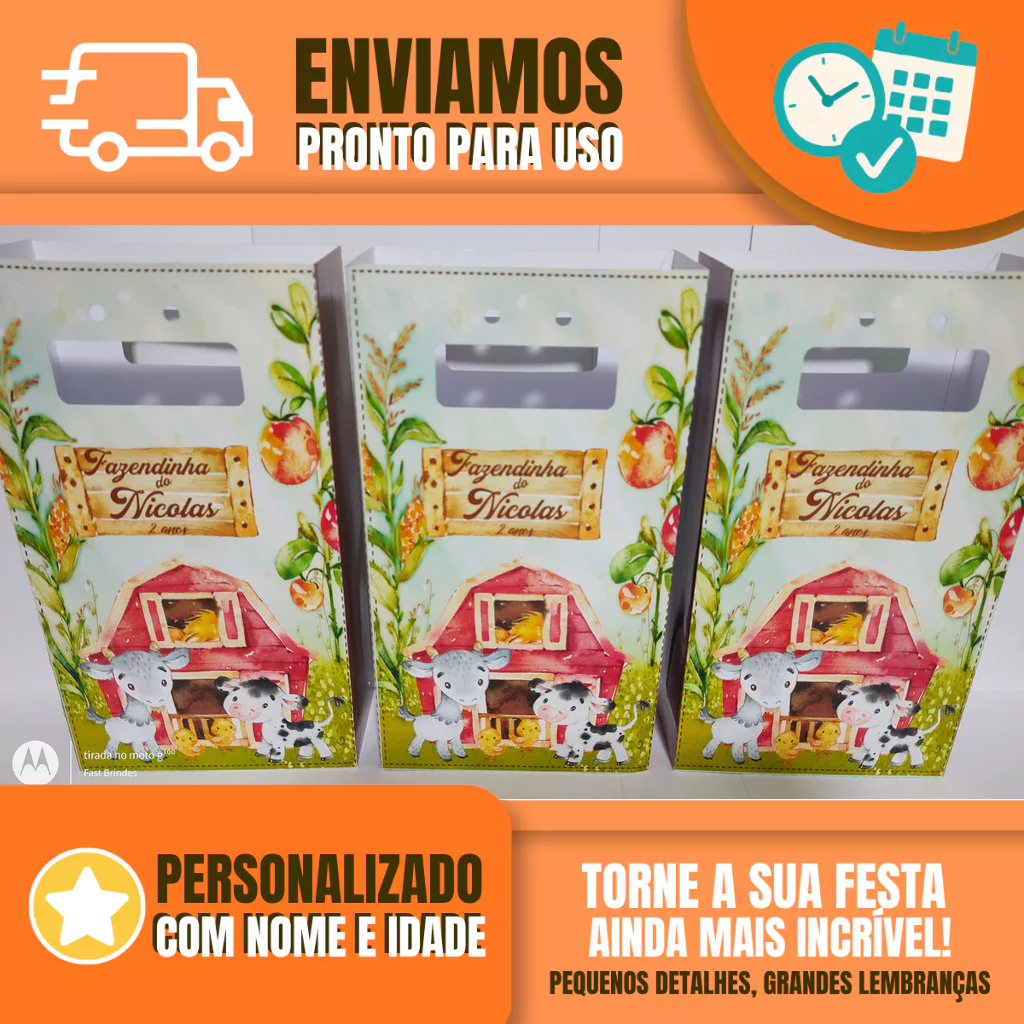 Sacolinha Personalizada para Festa Infantil - Lembrancinha -  Sacolinha Surpresa - Fazendinha