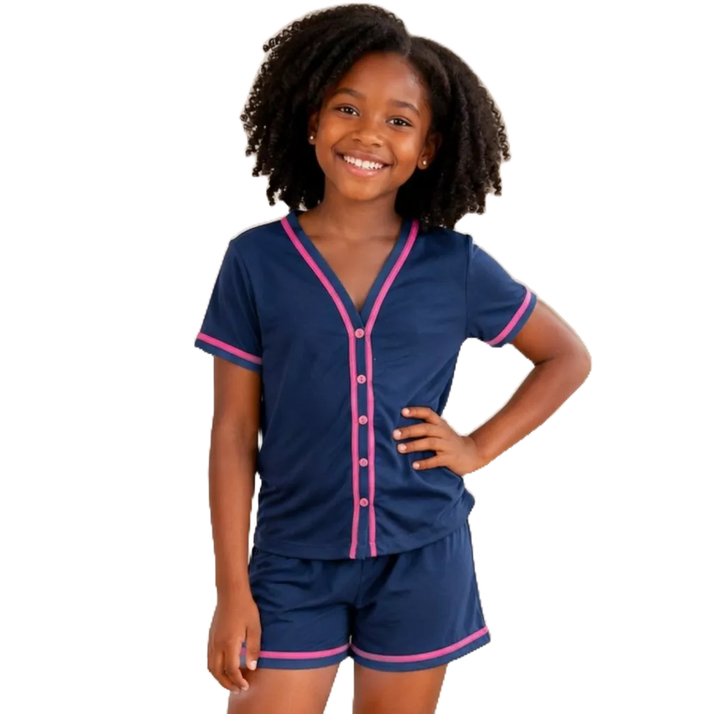 Pijama Infantil Americano com Botões Infantil Menina Tecido Macio