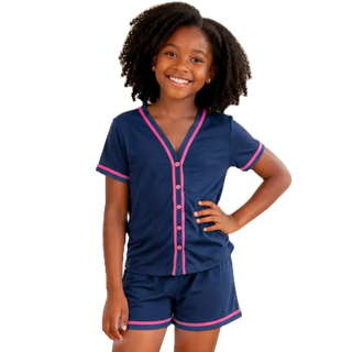 Pijama Infantil Americano com Botões Infantil Menina Tecido Macio