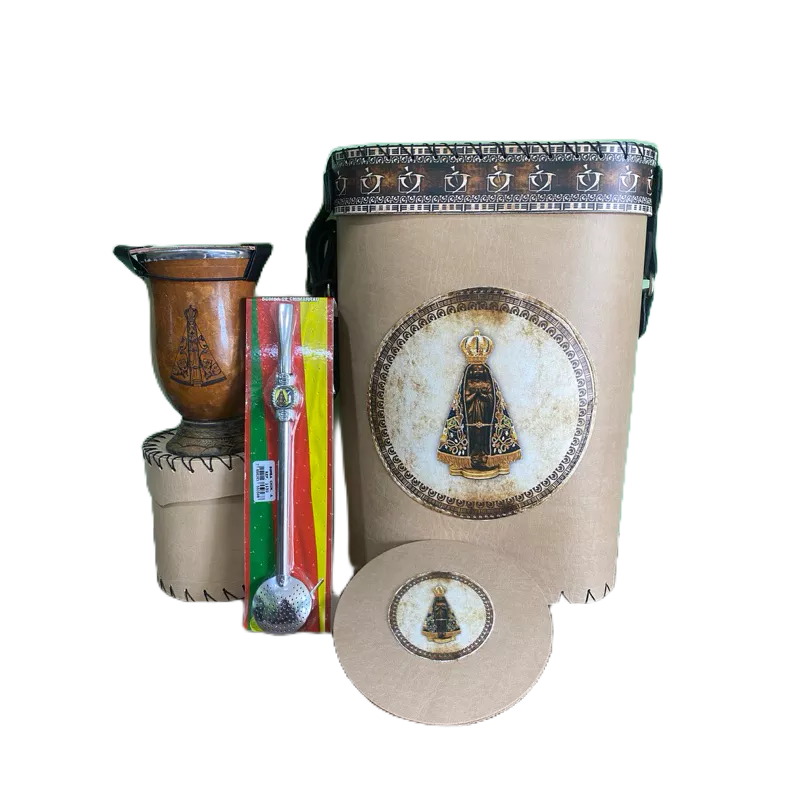 kit chimarrão nossa senhora Aparecida+mateira+cuia+porta erva+tapa cuia+cevador