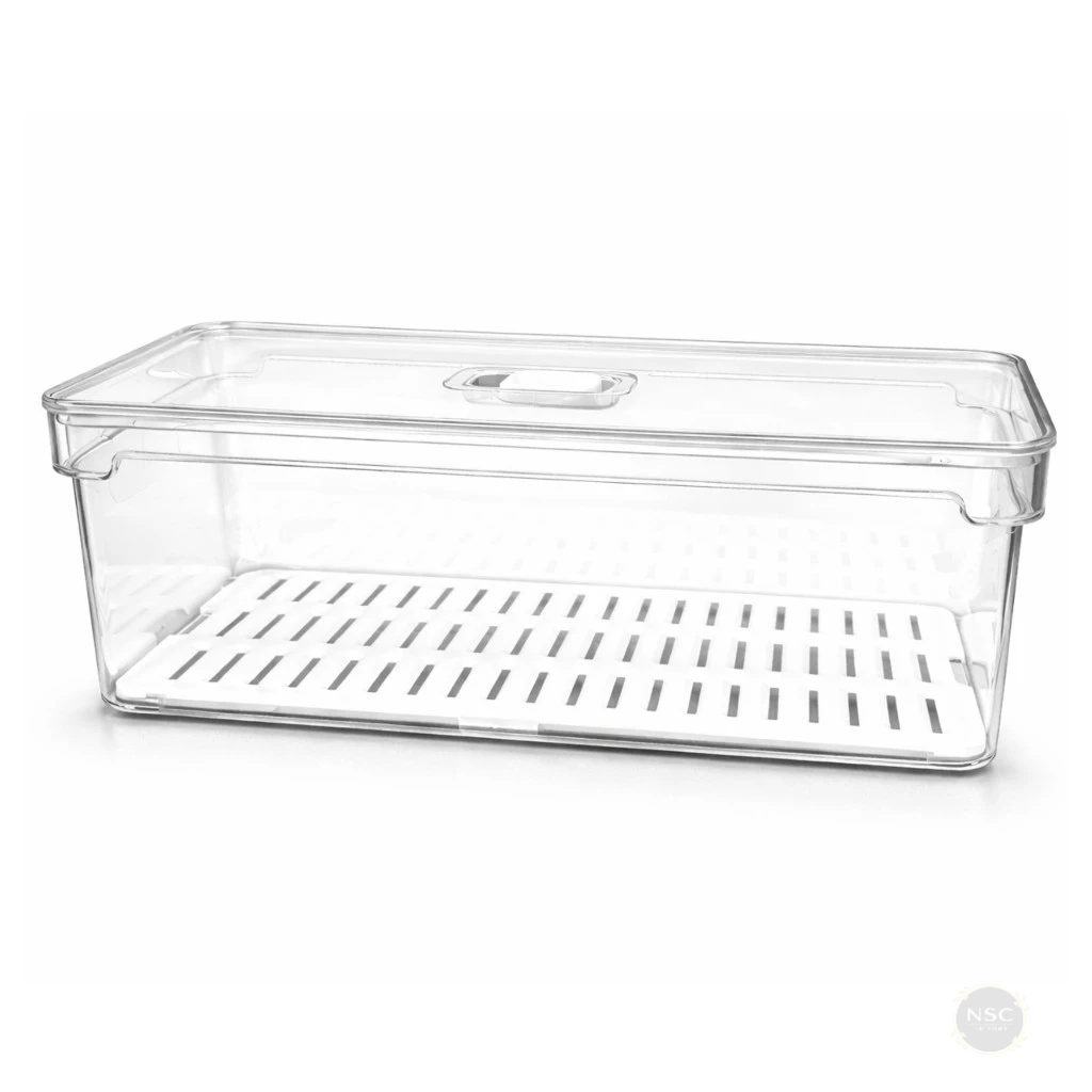 Organizador de Geladeira 5L gradeTampa Vedação Caixa Acrílica Transparente Frutas Legumes Verduras