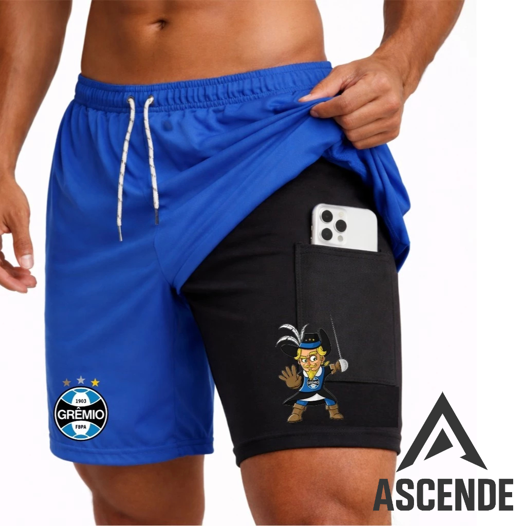 Bermuda Compressão 2 em 1 MOSQUETEIRO 01 Masculina Dry Fit + Elastano Leve para Academia Corridas