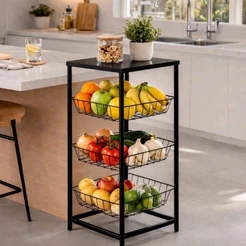 Uma Fruteira De Aço Com Pés Emborrachados Com 3 Divisórias oferta Cozinha