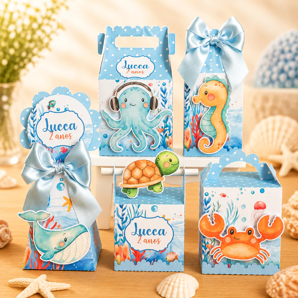 Kit Festa Fundo do Mar Azul Menino Personalizado Pegue e Monte Lembrancinhas Festa Infantil