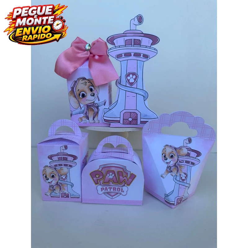 Kit Personalizados Skye Patrulha Canina Aquarela Pegue e Monte Lembrancinha Caixinha (Informe Nome e Idade no Chat)
